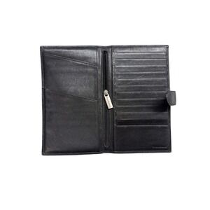 Brookstone Black Leather Travel Wallet Long Bifold Passport Holder 12 Card Slots